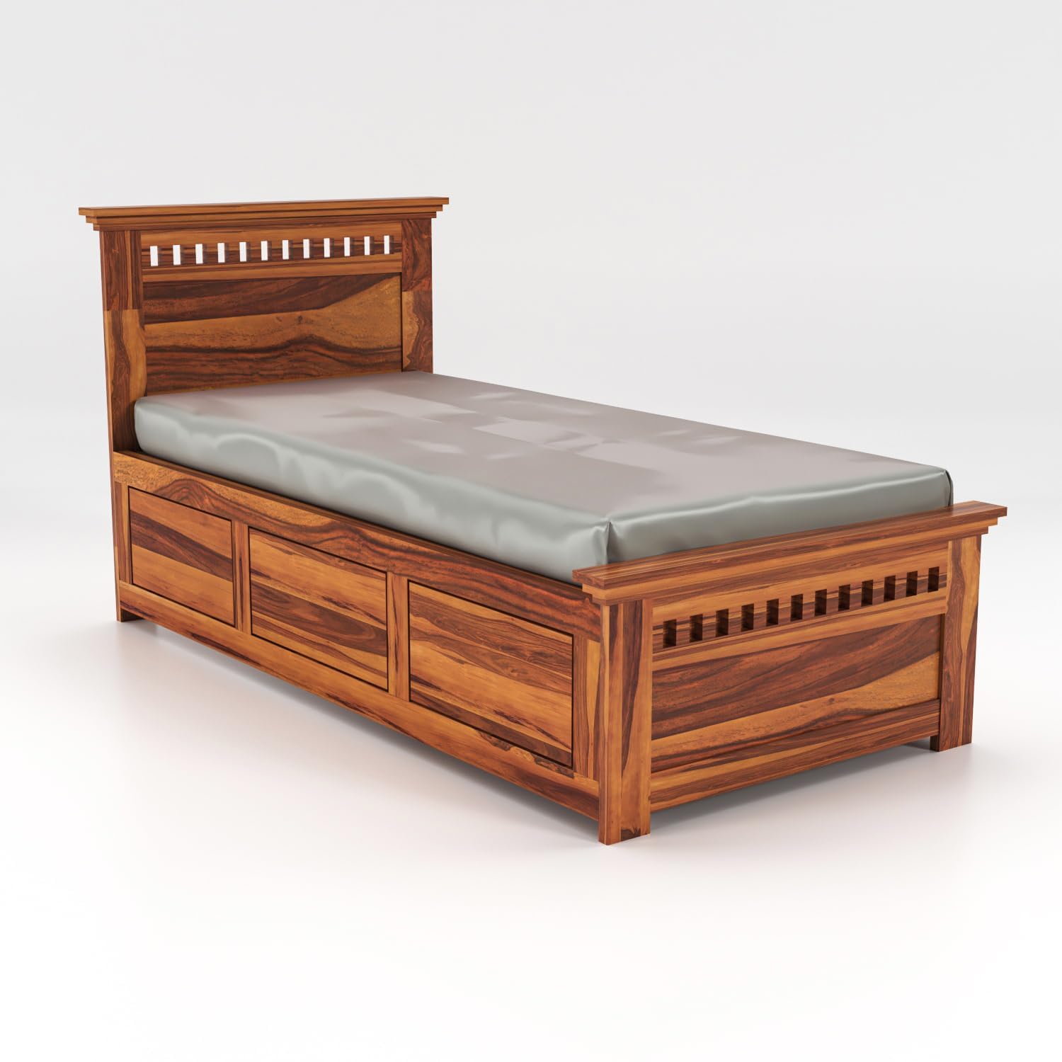 Rukmaajeee Solid Sheesham Wood Single Bed with Box Storage | Wooden