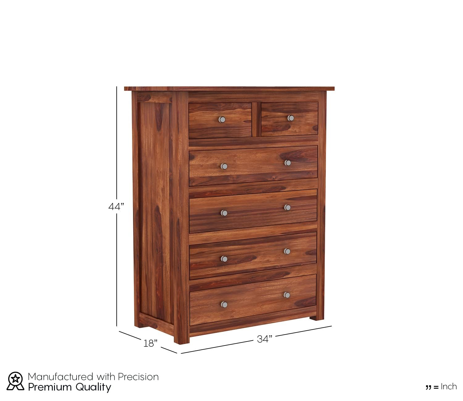 Rukmaajee Contemporary Solid Sheesham Wood Chest of Drawers 6 Drawer