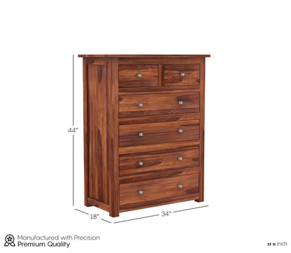 Rukmaajee Contemporary Solid Sheesham Wood Chest of Drawers 6 Drawer