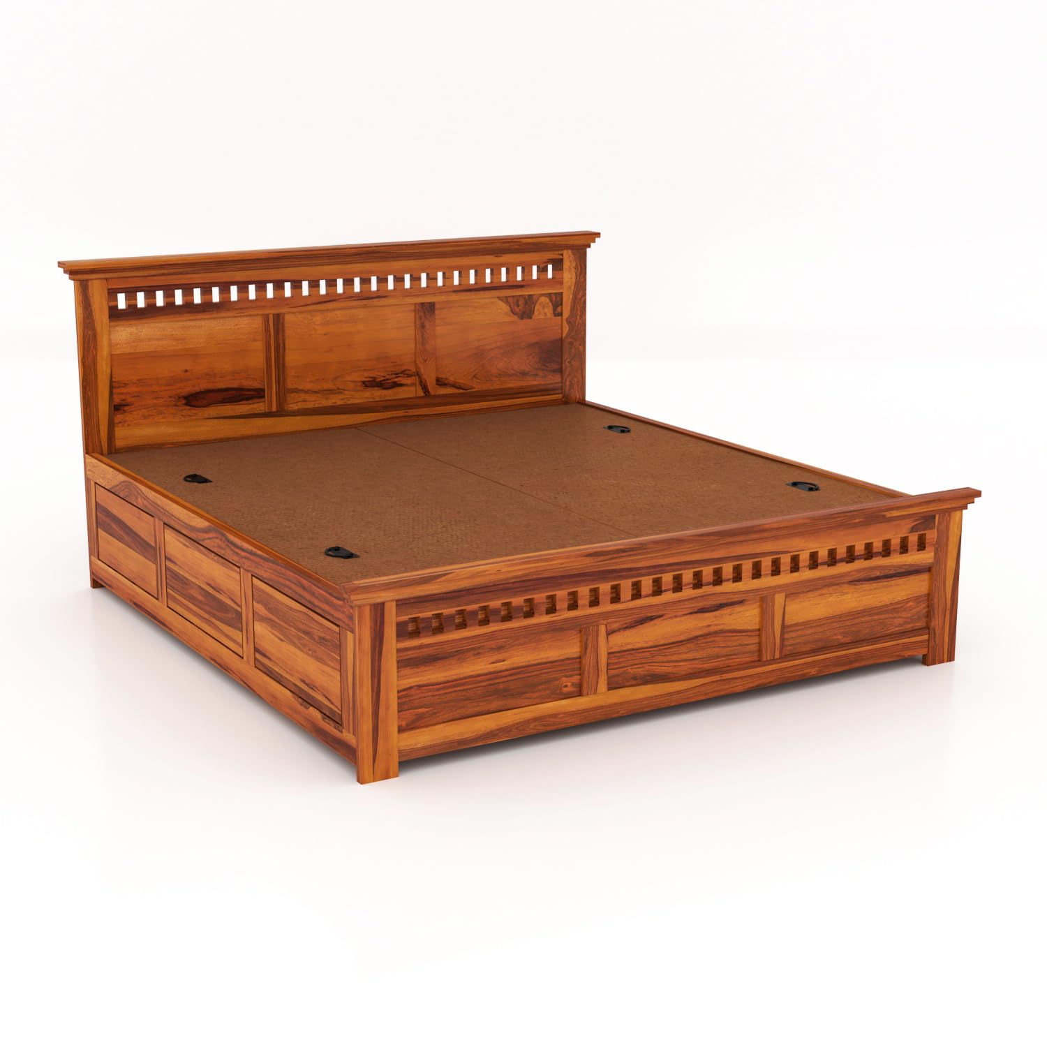 Rukmaajeee Solid Sheesham Wood Armania Queen Size Bed with Box Storage