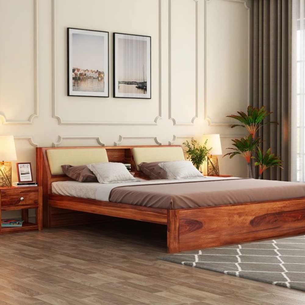 Rukmaajee Sheesham Wood Queen Size Double Bed Without Storage Wooden