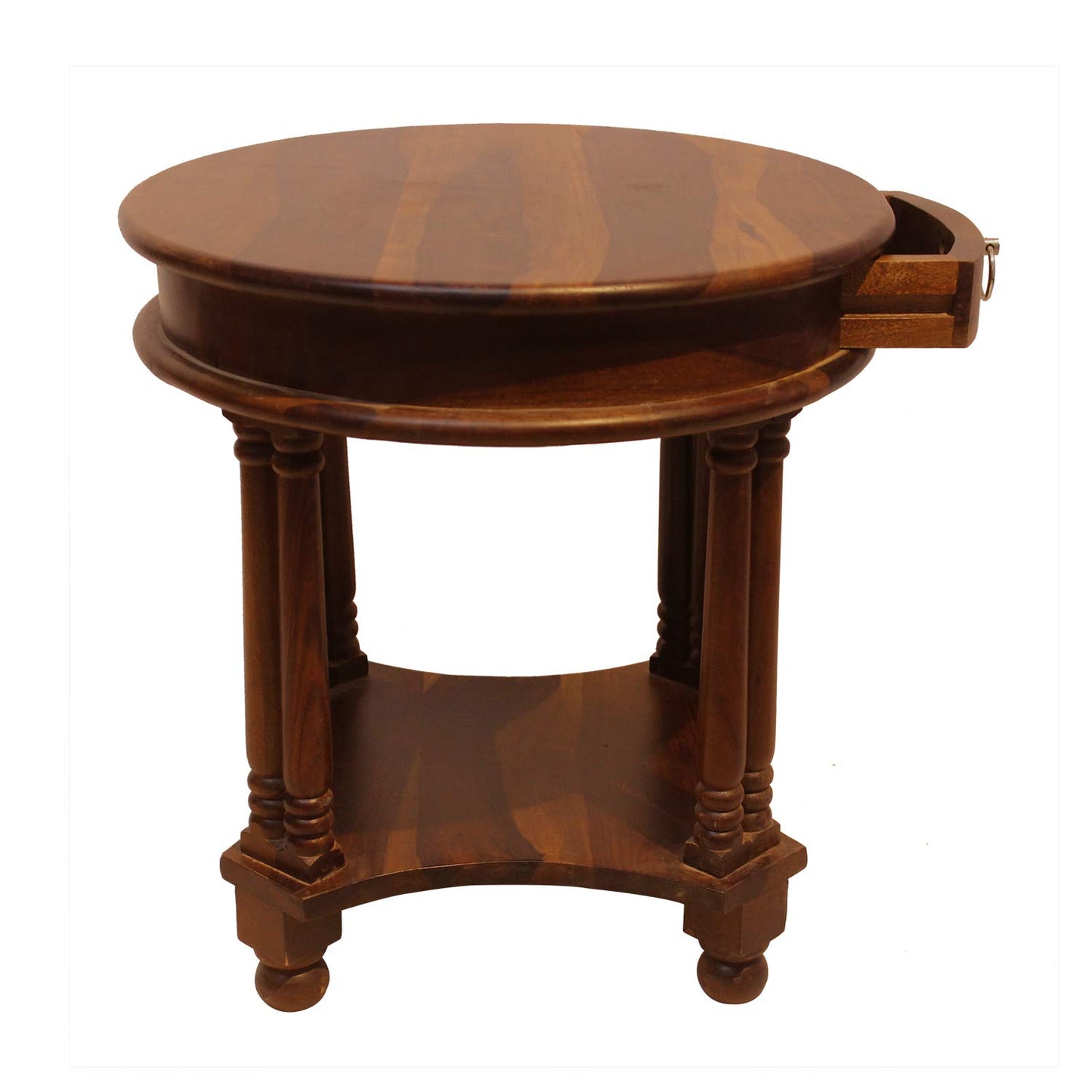 Rukmaajee Furniture Round Telephonic Table in Natural Solid Wood with
