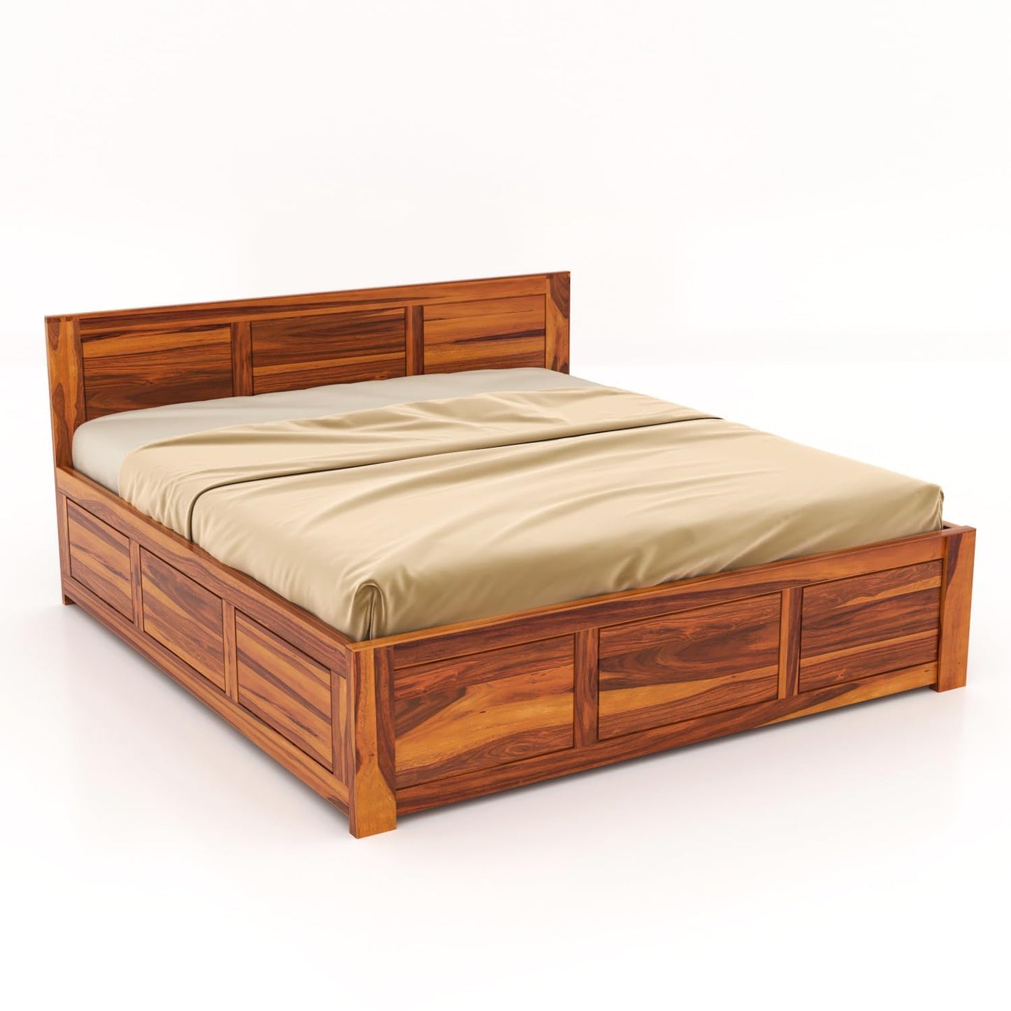 Rukmaajee Solid Sheesham Wood Queen Size Bed with Box Storage for