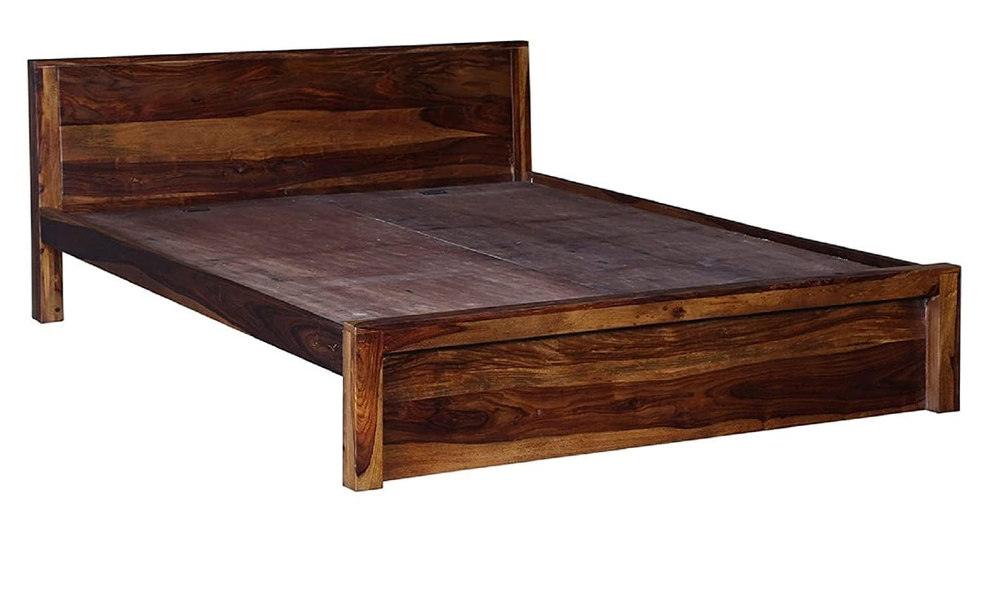 Rukmaajee Solid Sheesham Wood Queen Size Bed Without Storage for