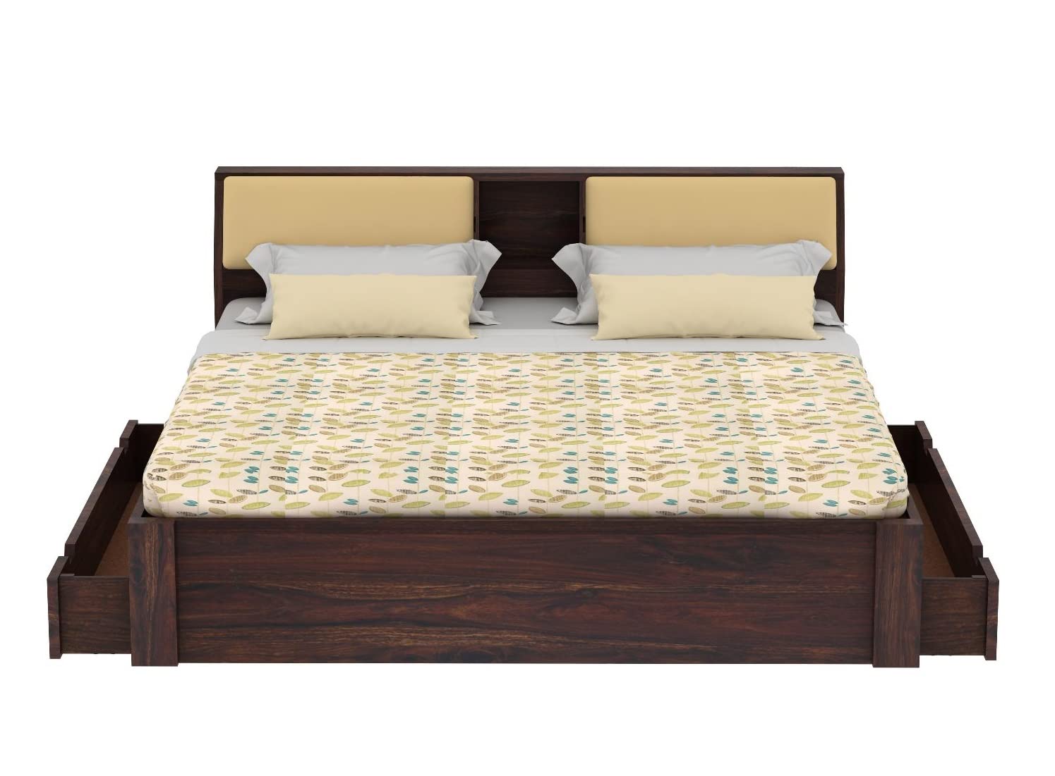Rukmaajeee Solid Sheesham Wood Queen Size Bed with 2 Drawer Storage