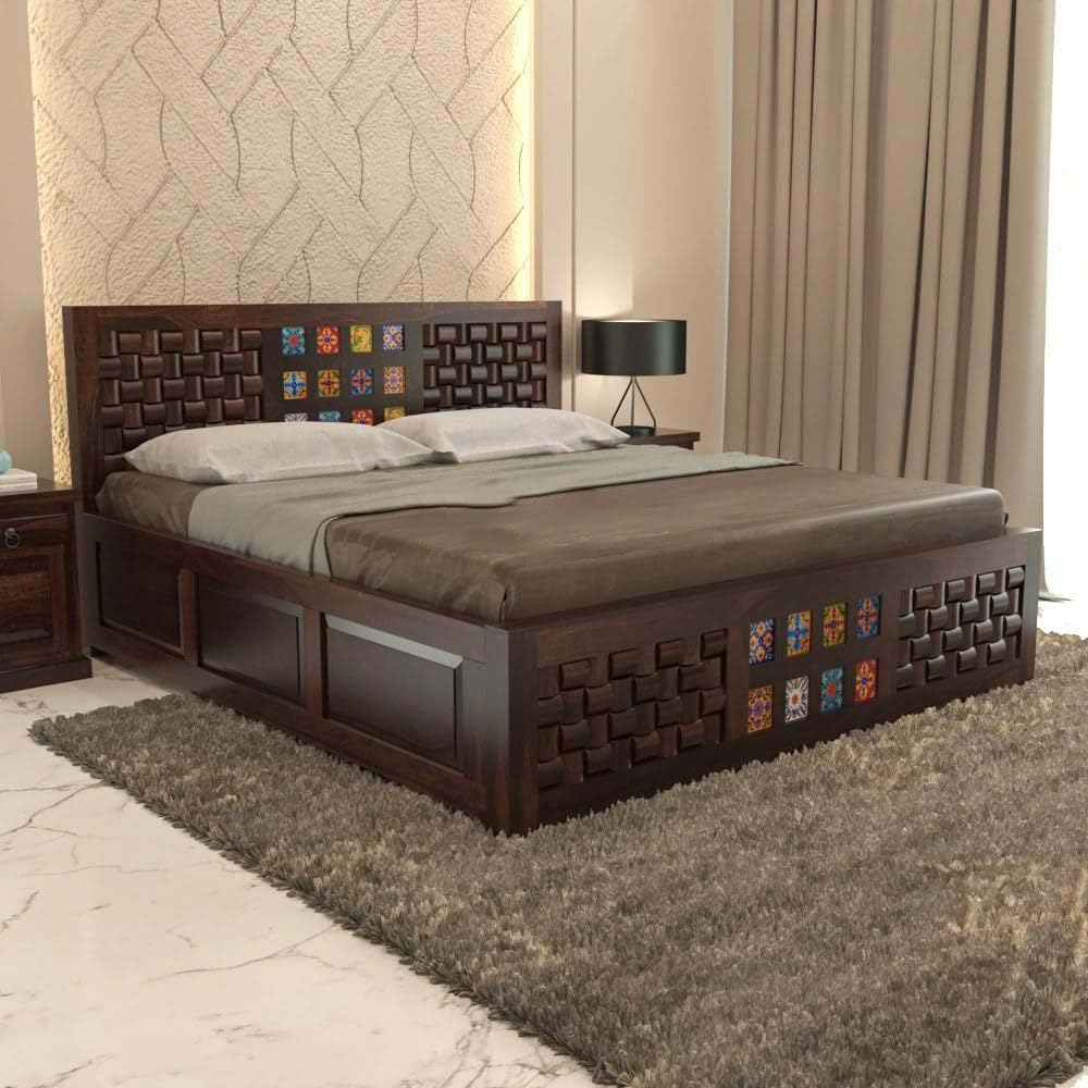 Rukmaajee Solid Sheesham Wood King Size for Bedroom, Hotel| Double Bed
