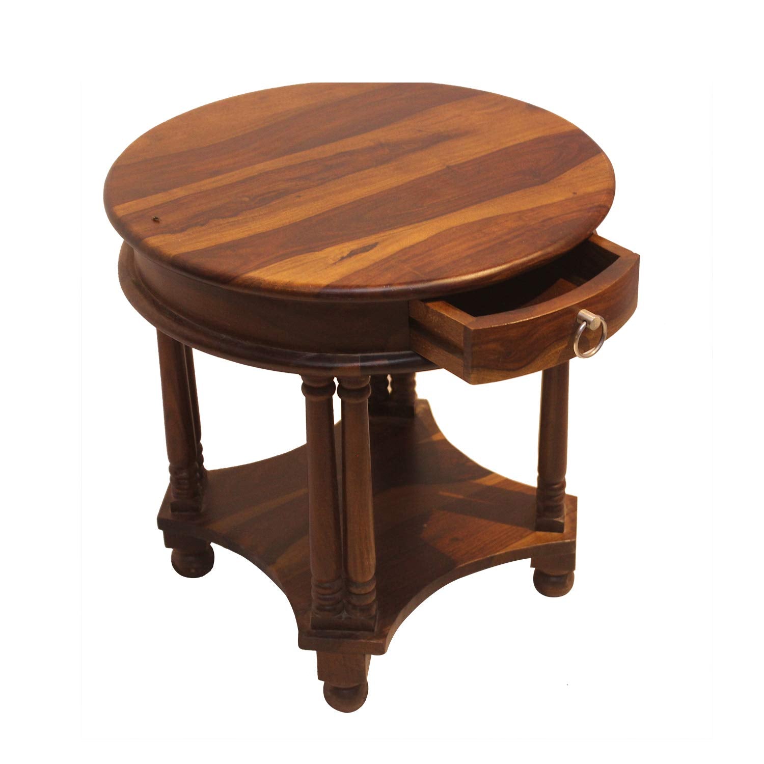 Rukmaajee Furniture Round Telephonic Table in Natural Solid Wood with