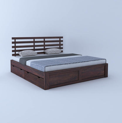 Rukmaajee Solid Sheesham Wood Queen Size Strap Bed with 4 Drawers