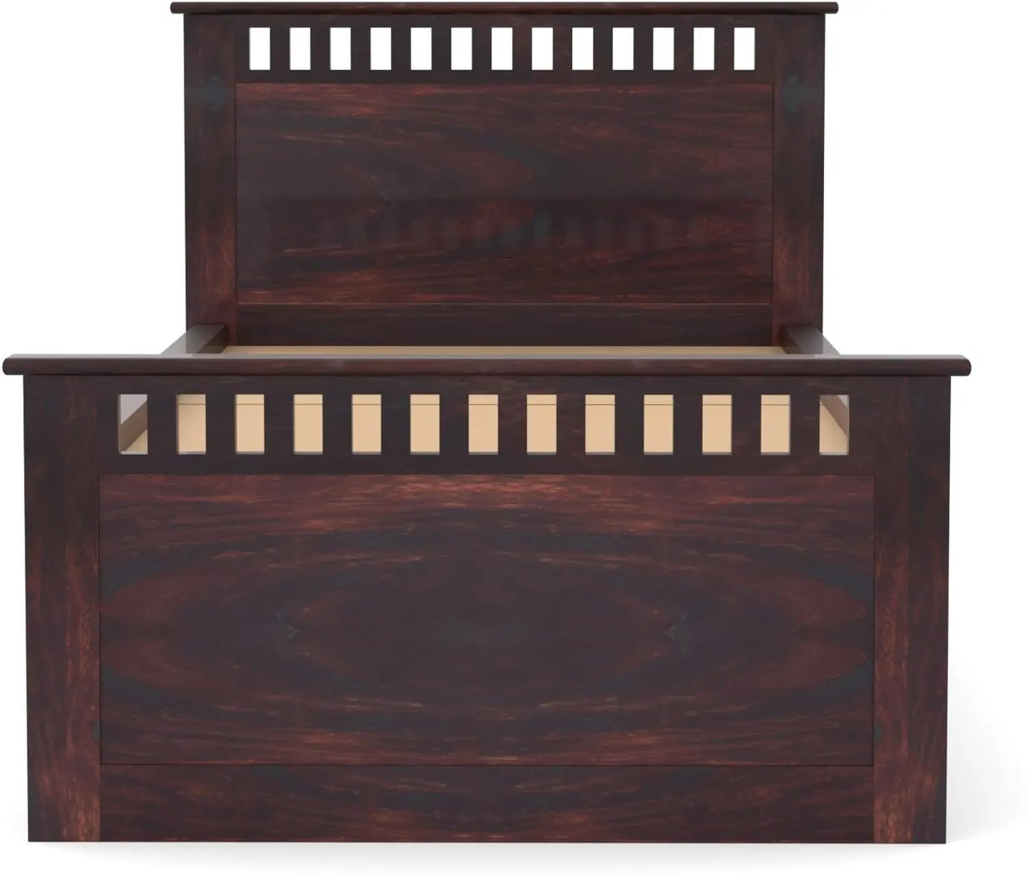 Rukmaajee Single Solid Sheesham Wood Bed with Walnut Premium Finish,