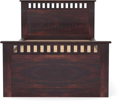 Rukmaajee Single Solid Sheesham Wood Bed with Walnut Premium Finish,