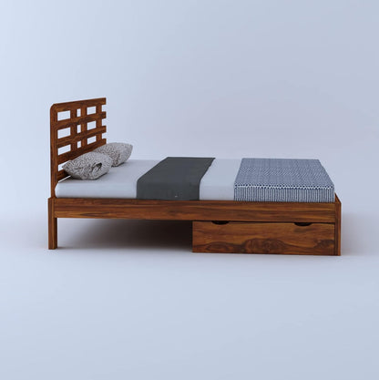 Rukmaajee Sheesham Wood Queen Size Bed with 2 Drawers Storage for