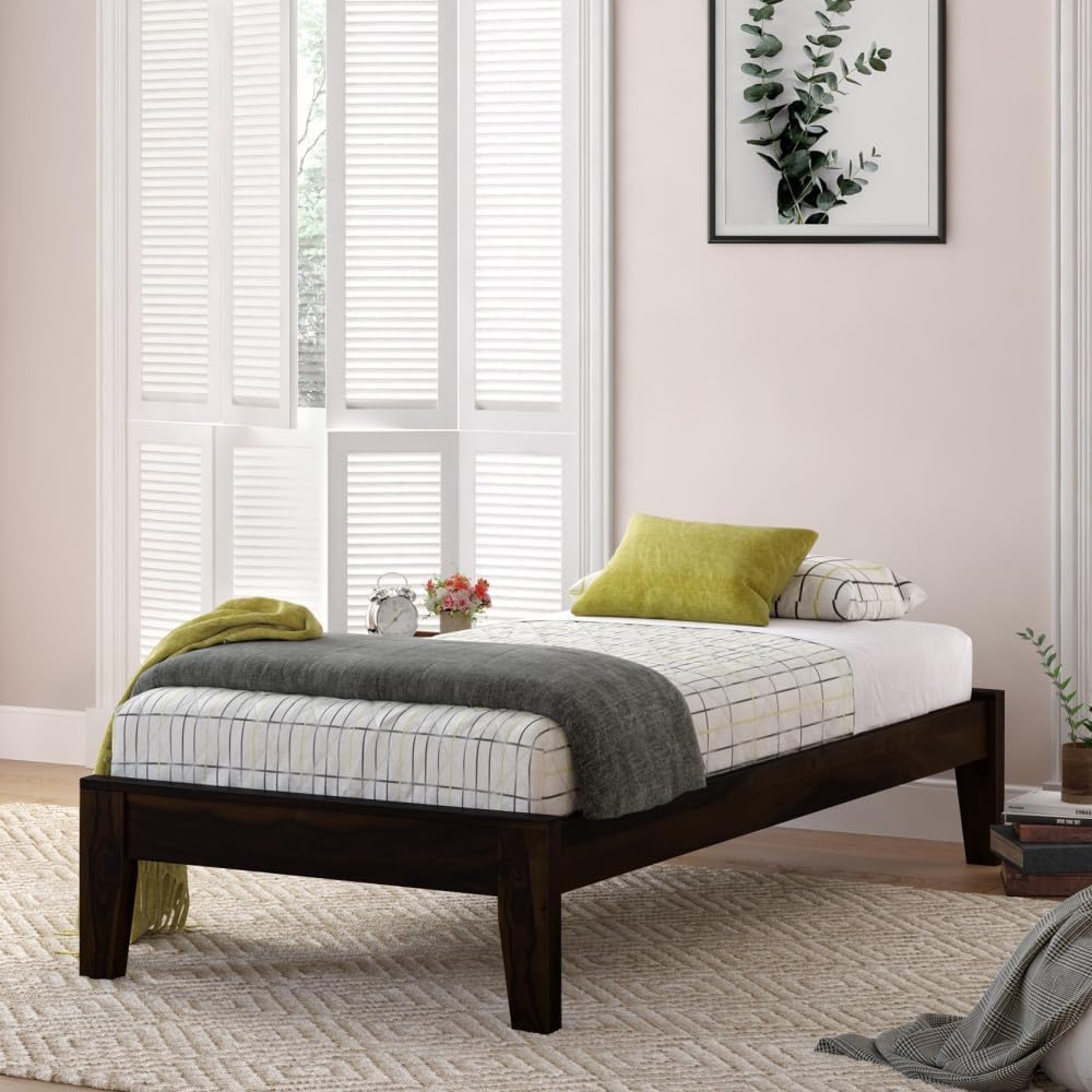 Rukmaajeee Sheesham Wood Fieri Single Bed Without Storage | Solid Wood
