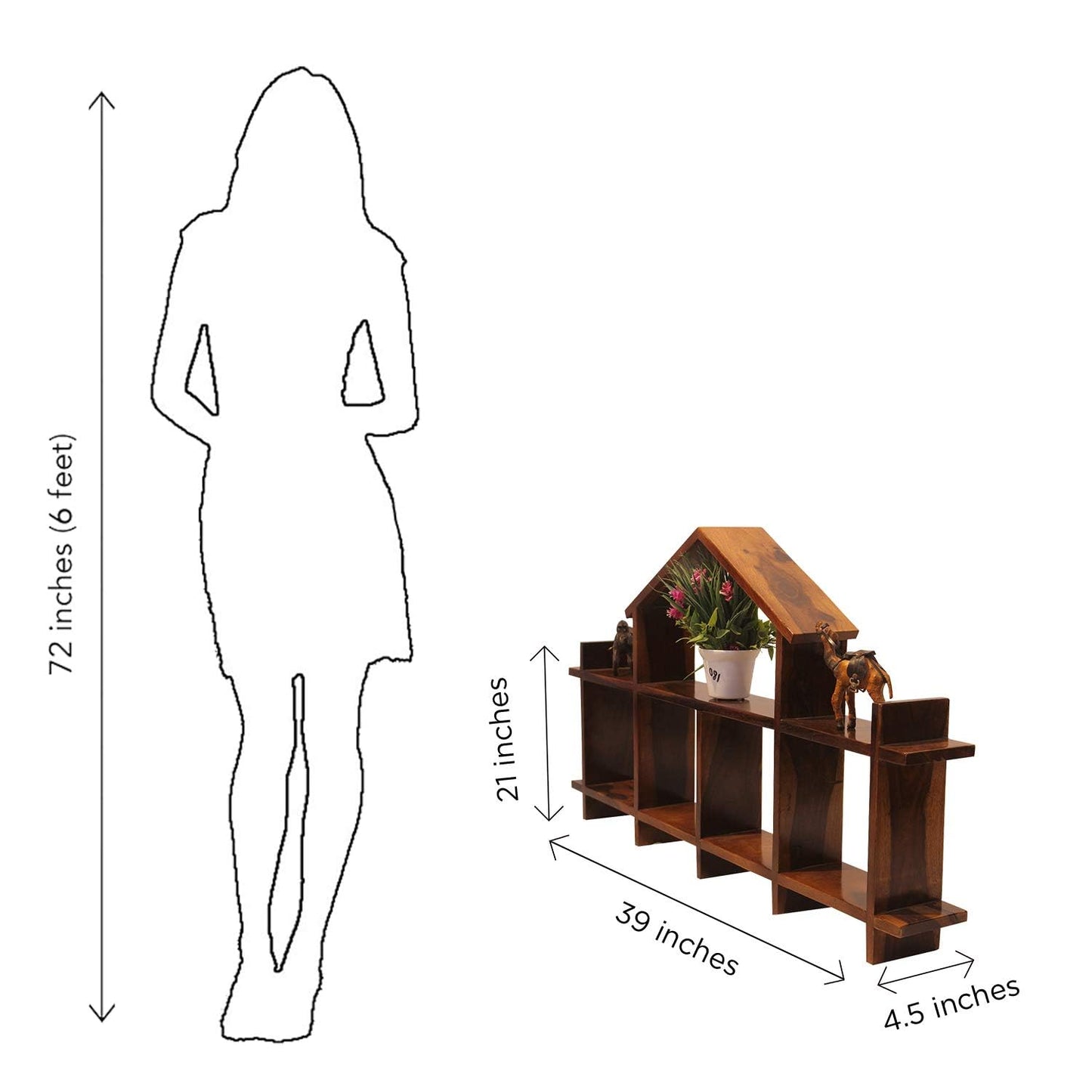 Rukmaajee Furniture Simpla Wall Shelf in Natural Solid Wood for