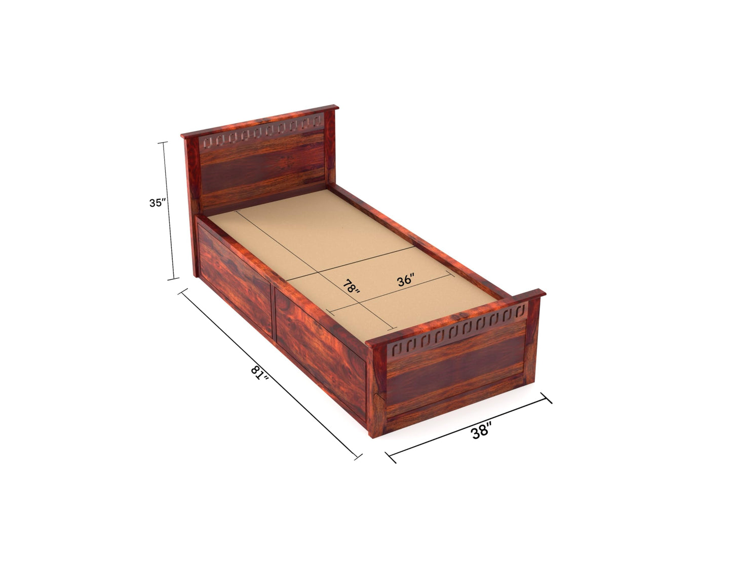 Rukmaajee Solid Sheesham Wood Box Storage Bed for Your Home Storage