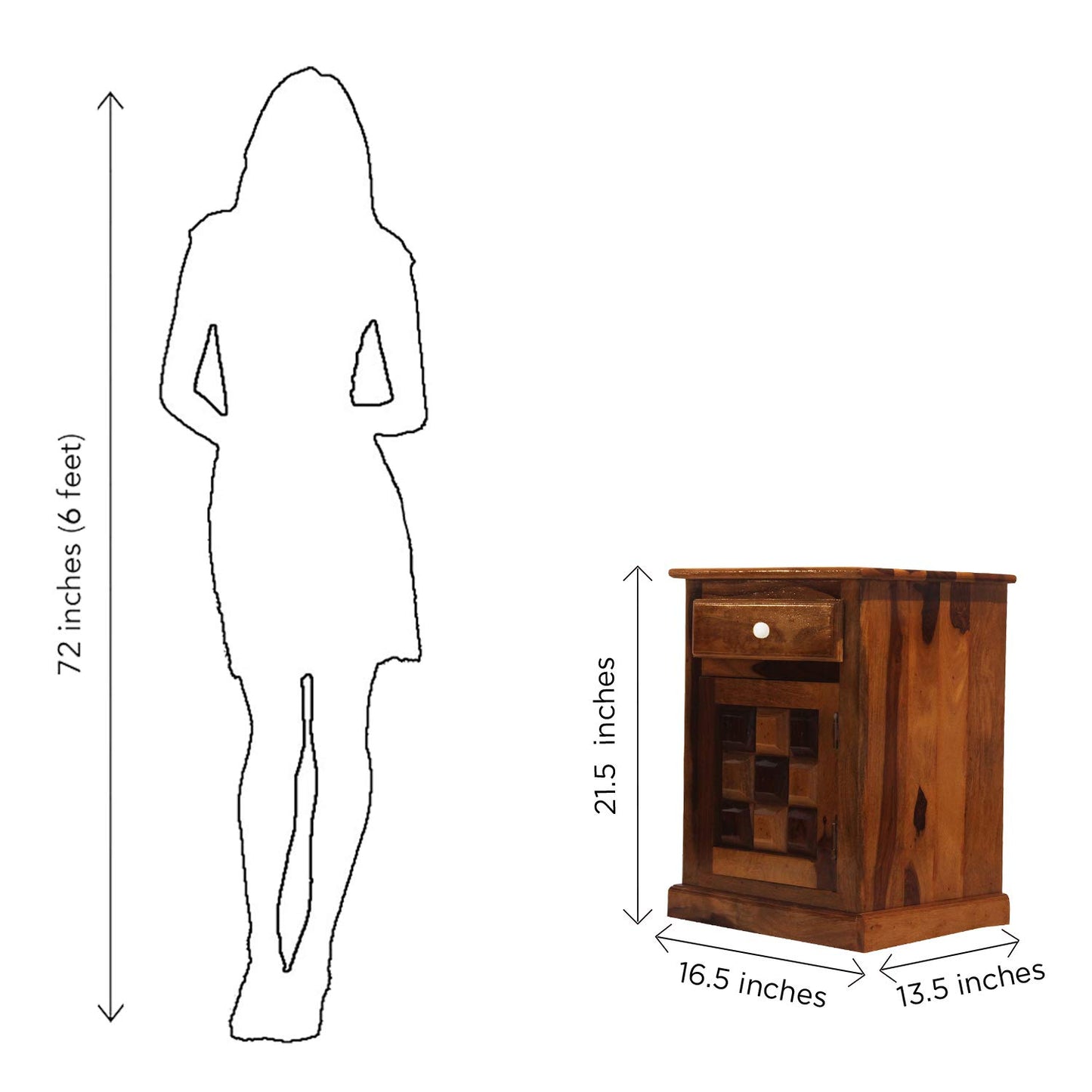 Rukmaajee Furniture Slaughter Style Bed Side Table with Solid Wood
