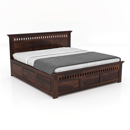 Rukmaajeee Solid Sheesham Wood Armania Queen Size Bed with Box Storage