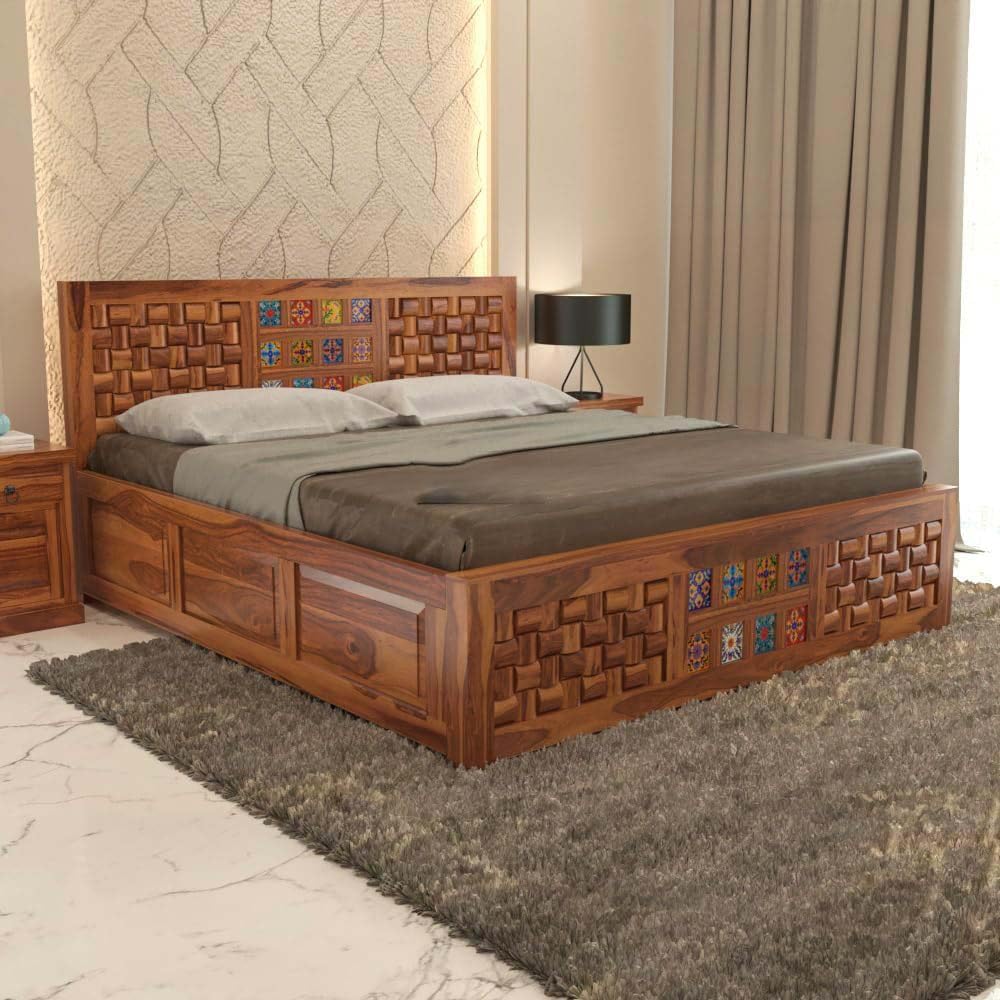 Rukmaajee Solid Sheesham Wood King Size for Bedroom, Hotel| Double Bed