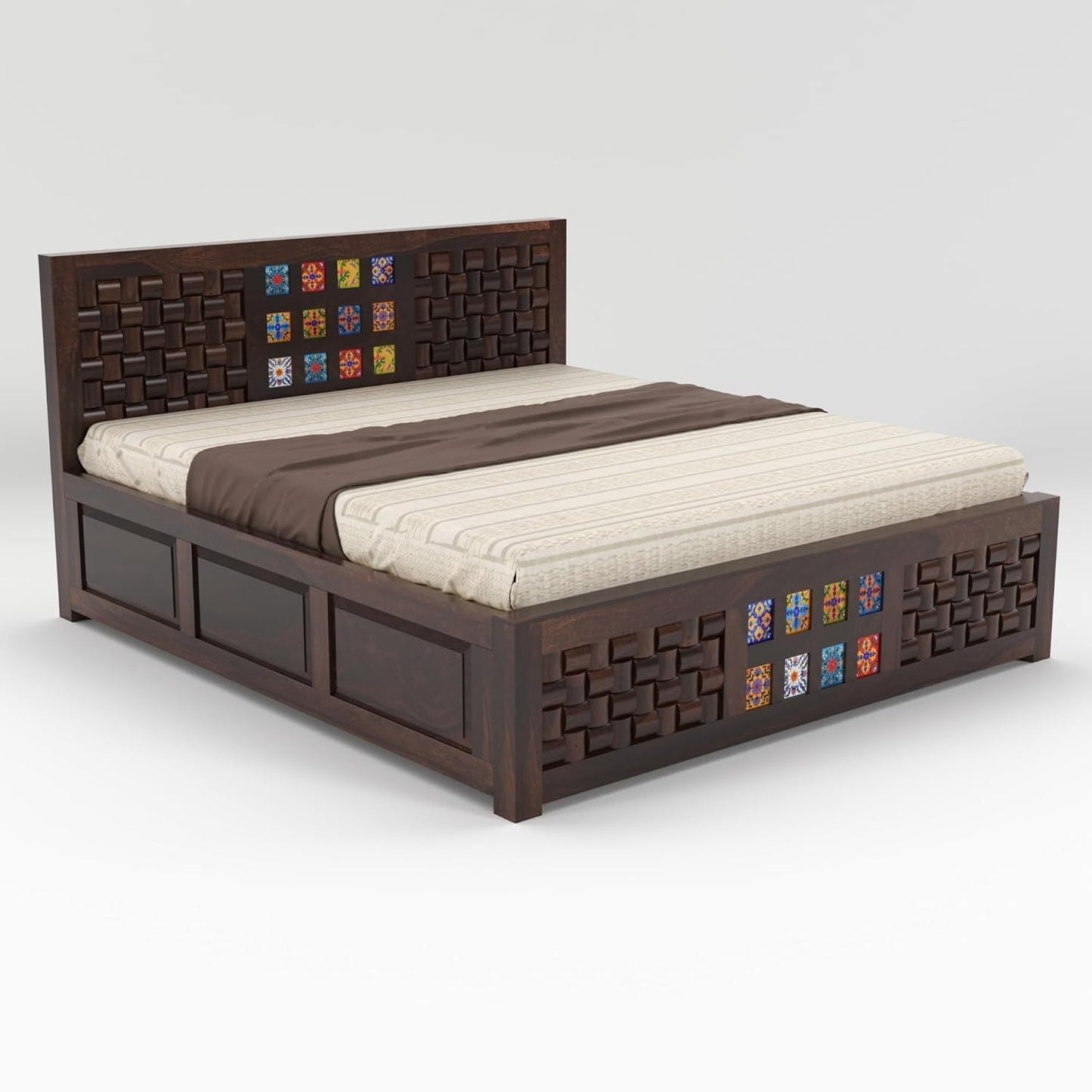 Rukmaajee Solid Sheesham Wood King Size for Bedroom, Hotel| Double Bed
