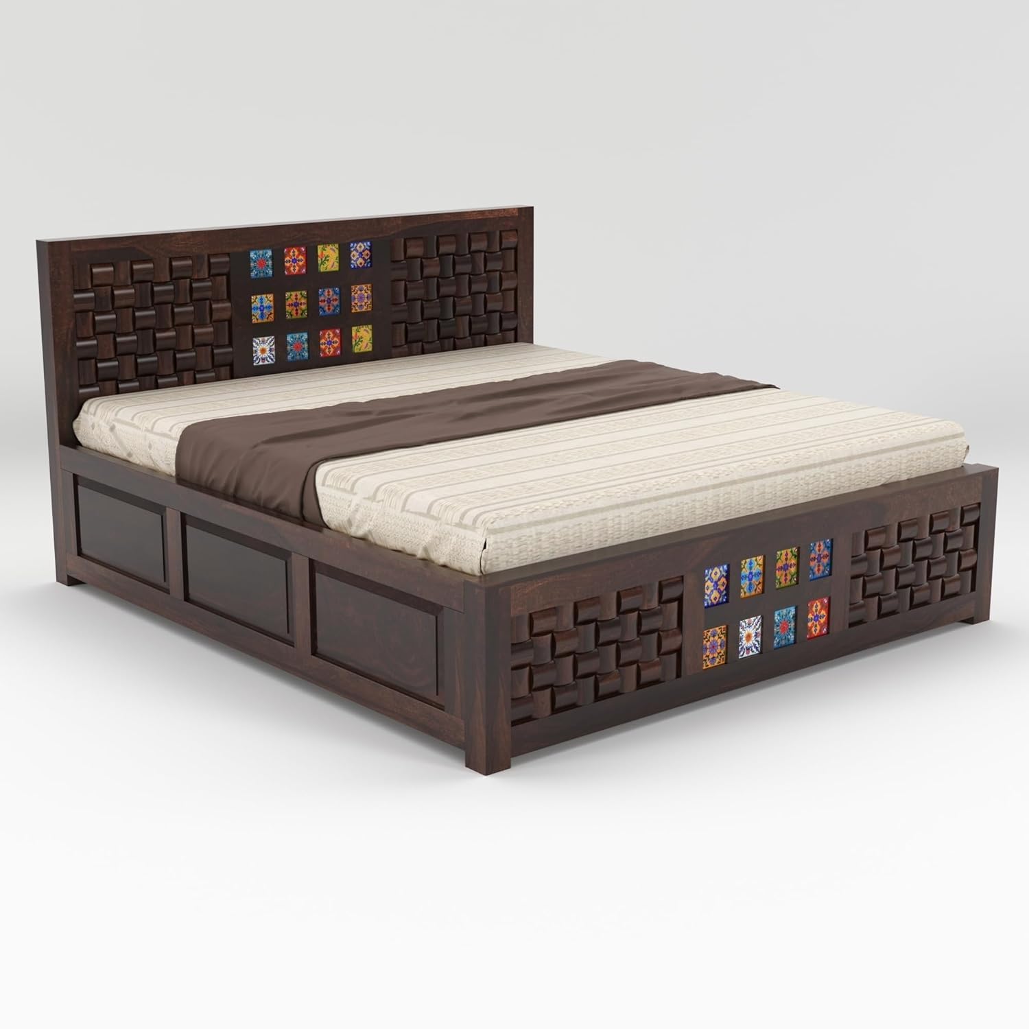 Rukmaajee Solid Sheesham Wood King Size for Bedroom, Hotel| Double Bed