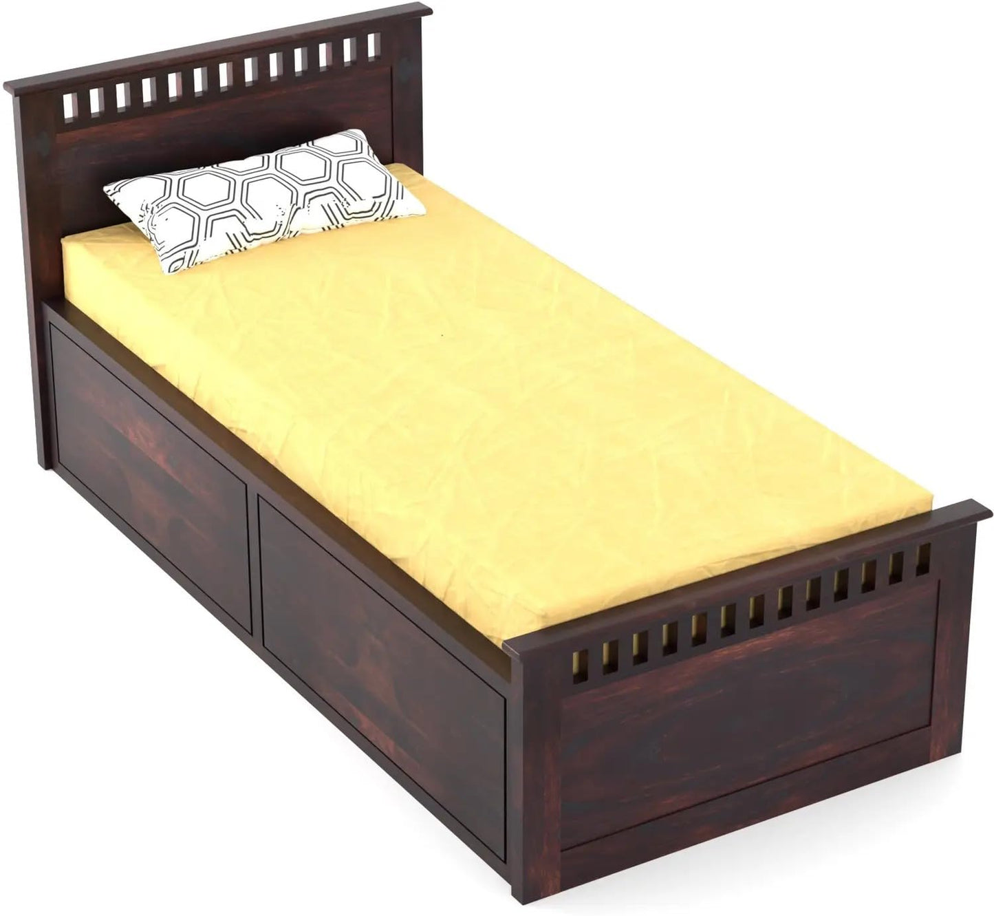 Rukmaajee Single Solid Sheesham Wood Bed with Walnut Premium Finish,