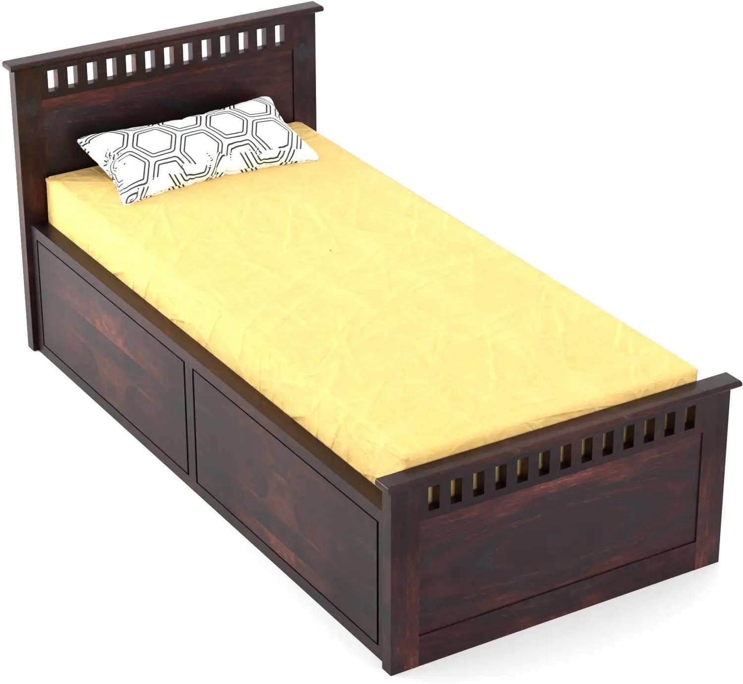 Rukmaajee Single Solid Sheesham Wood Bed with Walnut Premium Finish,