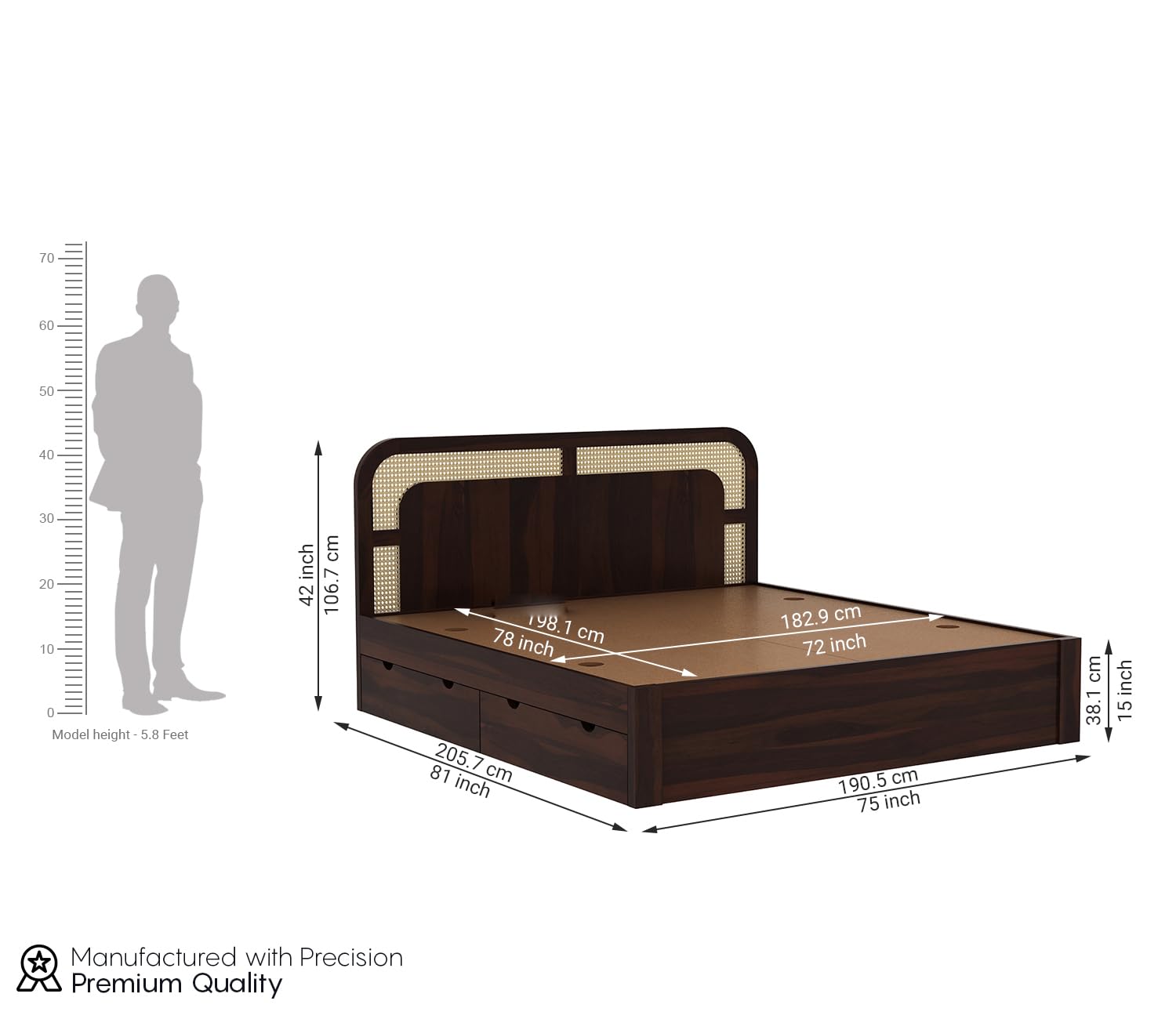 Rukmaajeee Solid Sheesham Wood King Size Bed with Storage | Wooden