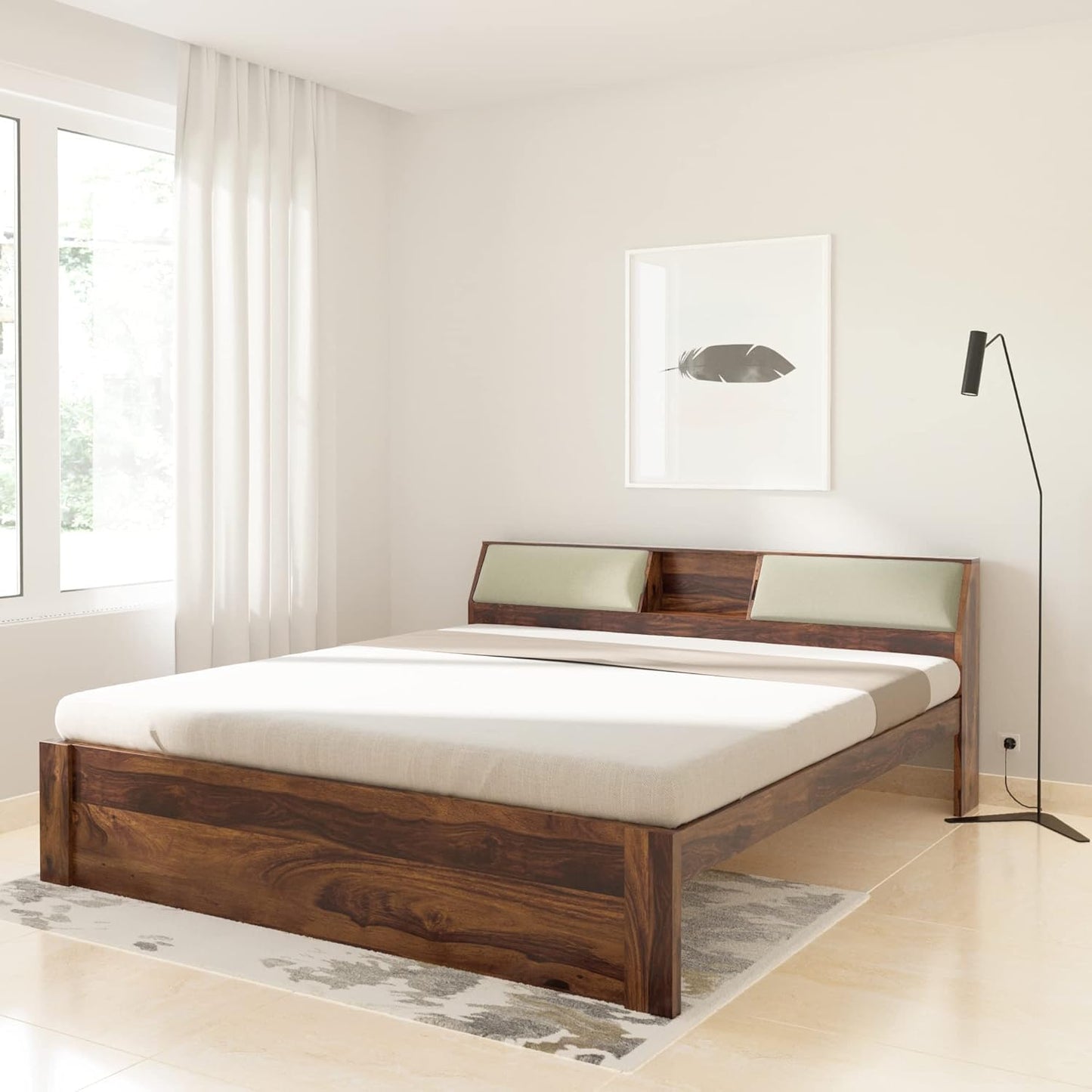 Rukmaajee Solid Wood Mayor King Size Bed with Headboard Storage,