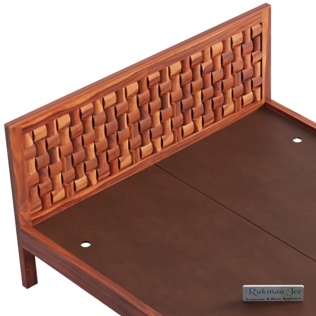 Rukmaajee Solid Sheesham Wood King Size Bed | Honey Finish
