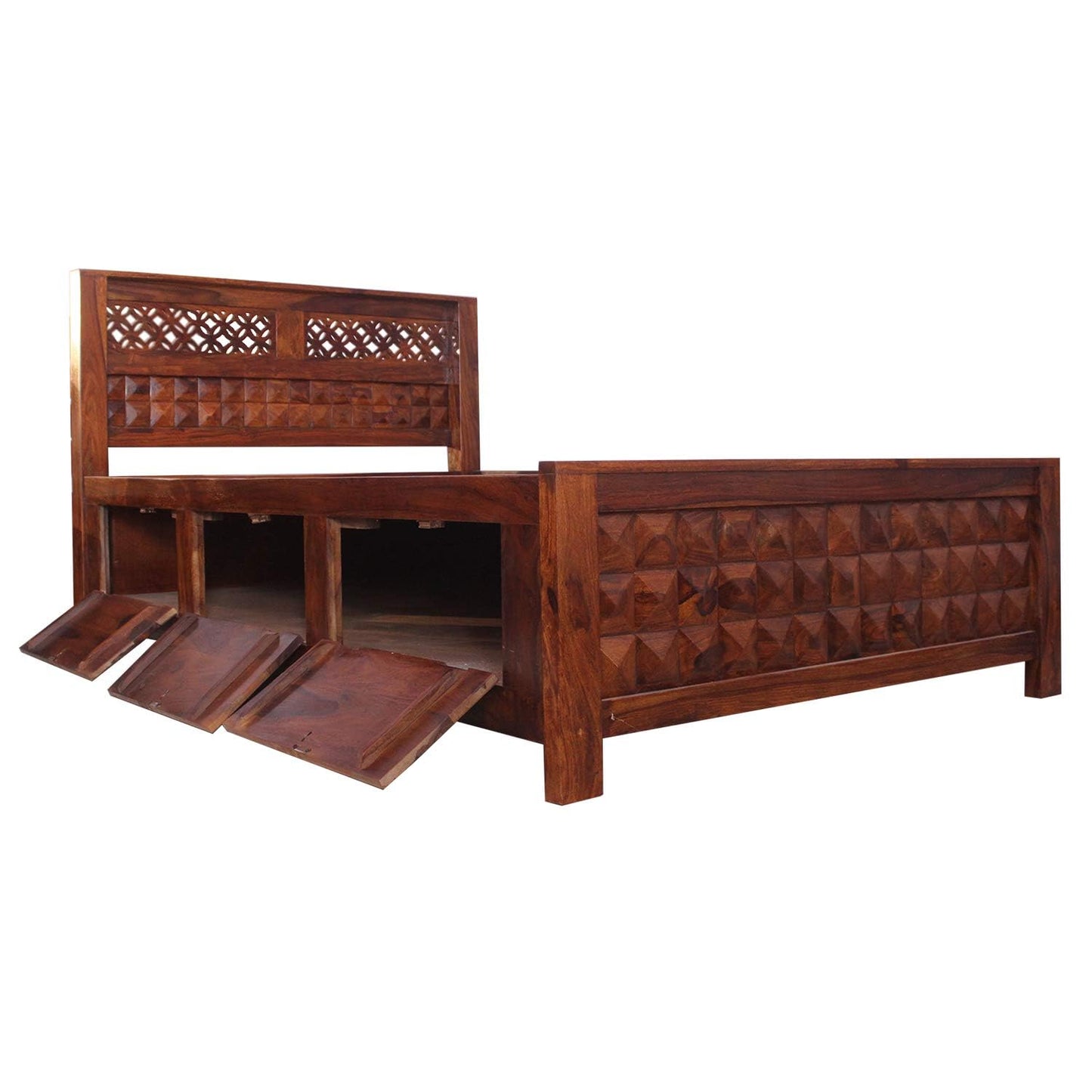 Rukmaajee Furniture Flora with Diamond Solid Sheesham Wood Bed in