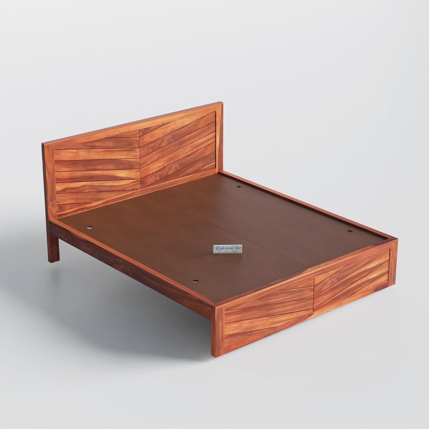 Rukmaajee Solid Sheesham Wood Queen Size Bed Without Storage|Wooden