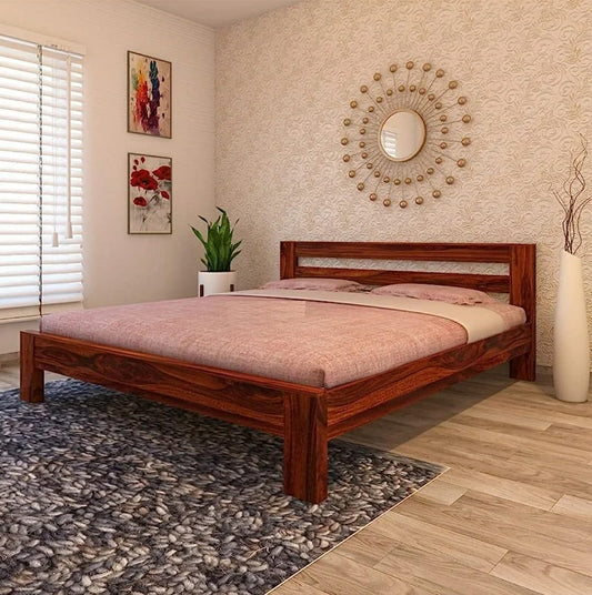 Rukmaajeee Furniture Solid Sheesham Wood Queen Size Bed Without