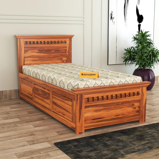 Rukmaajeee Solid Sheesham Wood Single Bed with Box Storage | Wooden