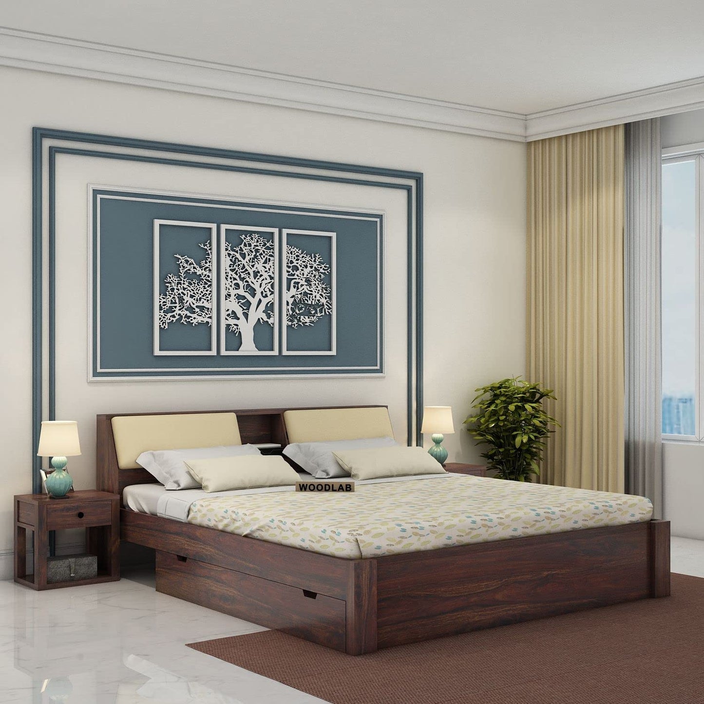 Rukmaajeee Furniture Sheesham Wood King Size Bed with 2 Drawer Storage