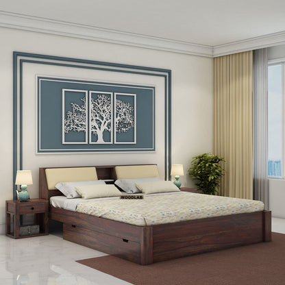 Rukmaajeee Furniture Sheesham Wood King Size Bed with 2 Drawer Storage