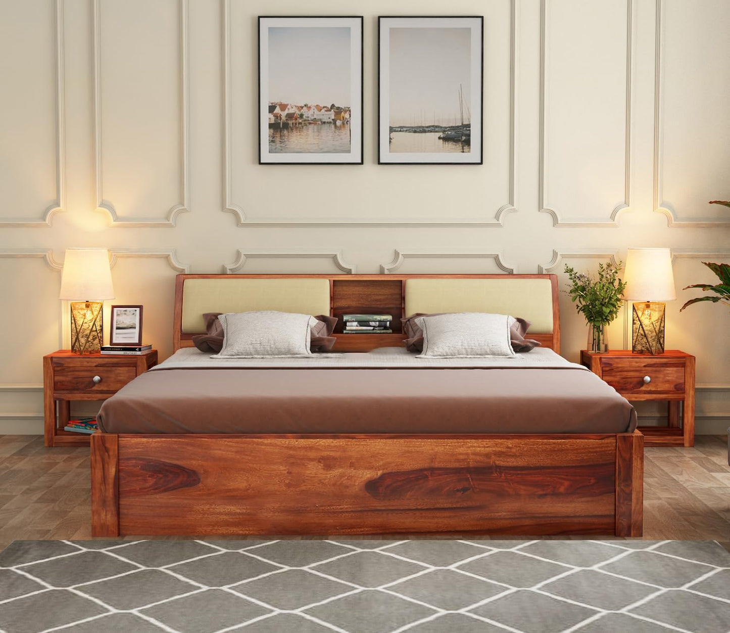 Rukmaajeee Solid Sheesham Wood Wooden Queen Size Bed Without Storage
