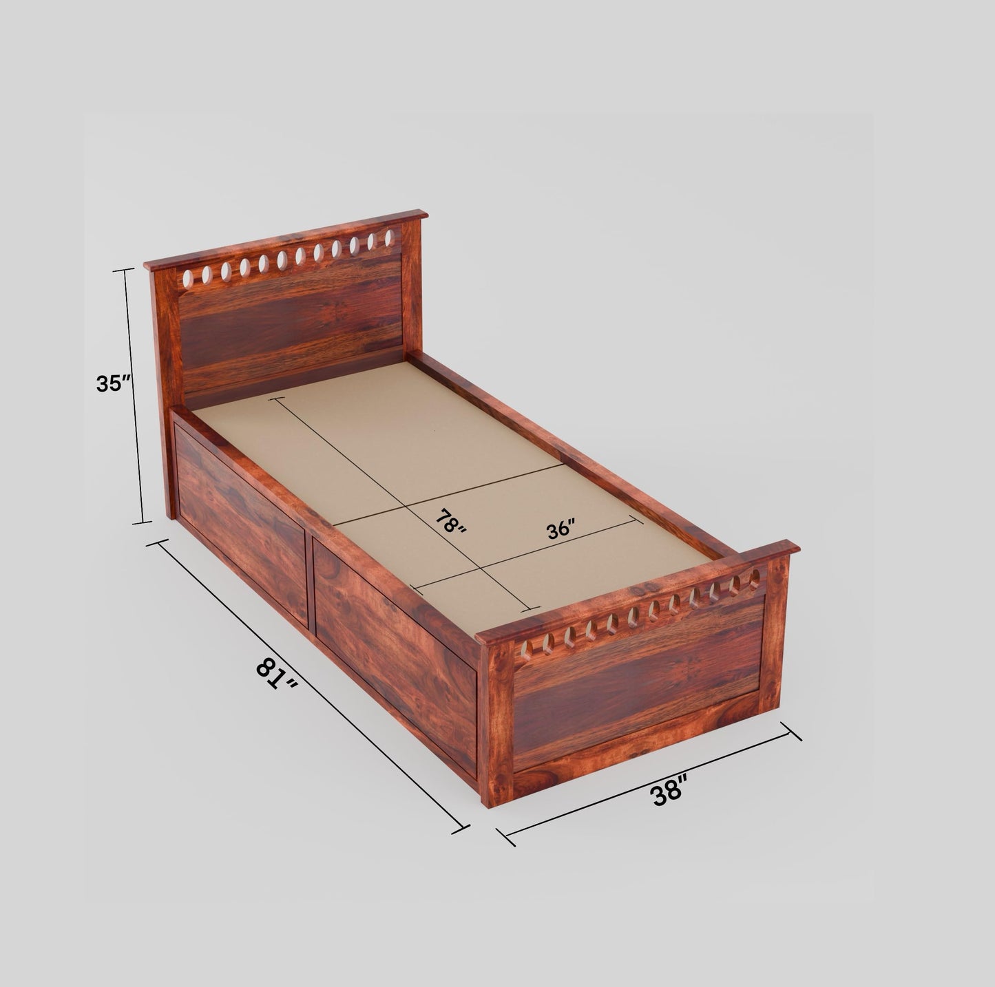 Rukmaajee Solid Sheesham Wood Box Storage Bed for Your Home Sheesham