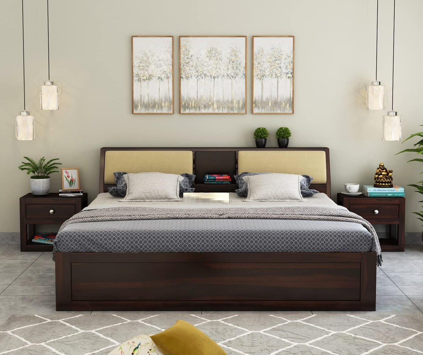 Rukmaajee Sheesham Wood King Size Bed with Box Storage Wooden Double