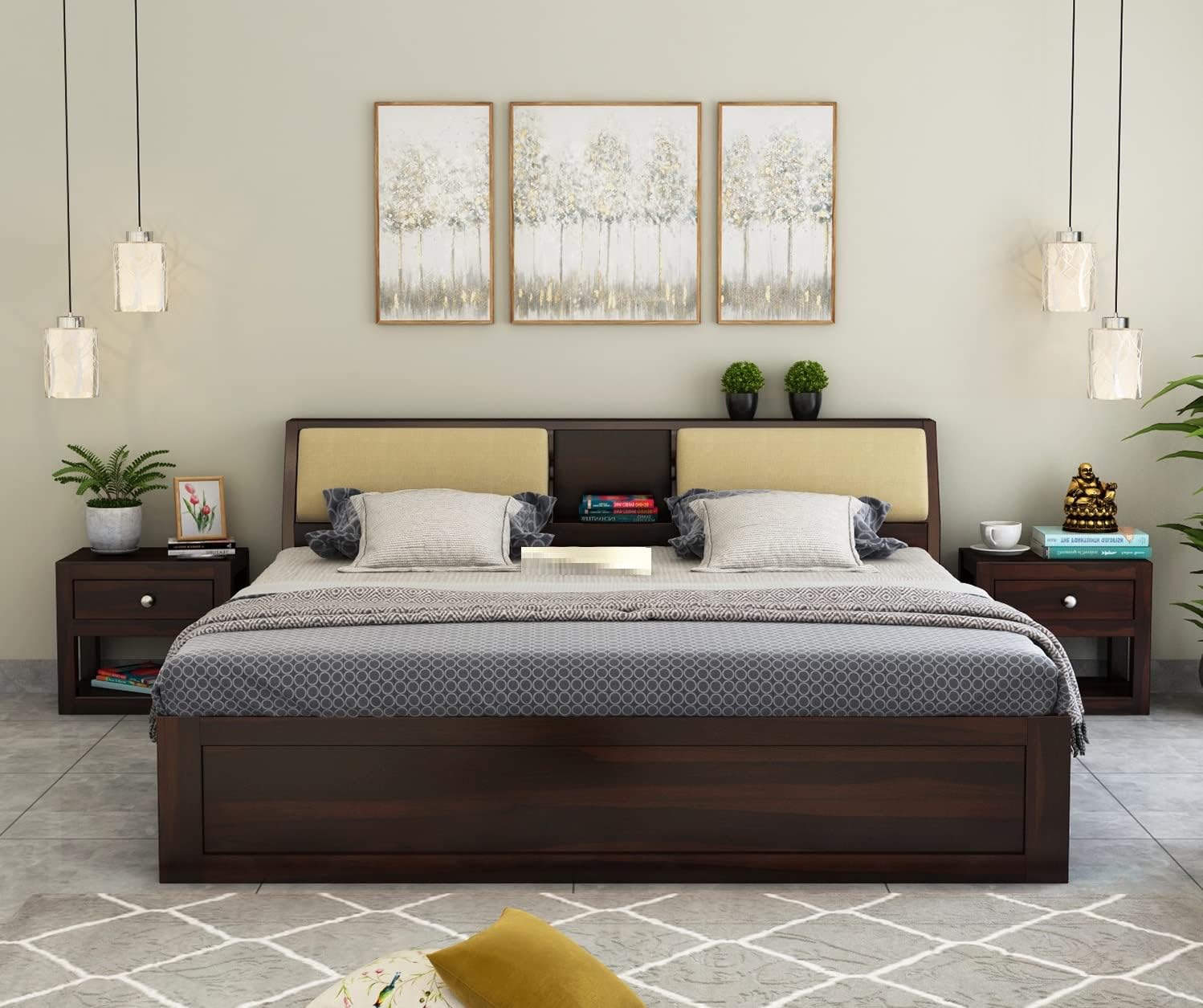 Rukmaajee Sheesham Wood King Size Bed with Box Storage Wooden Double