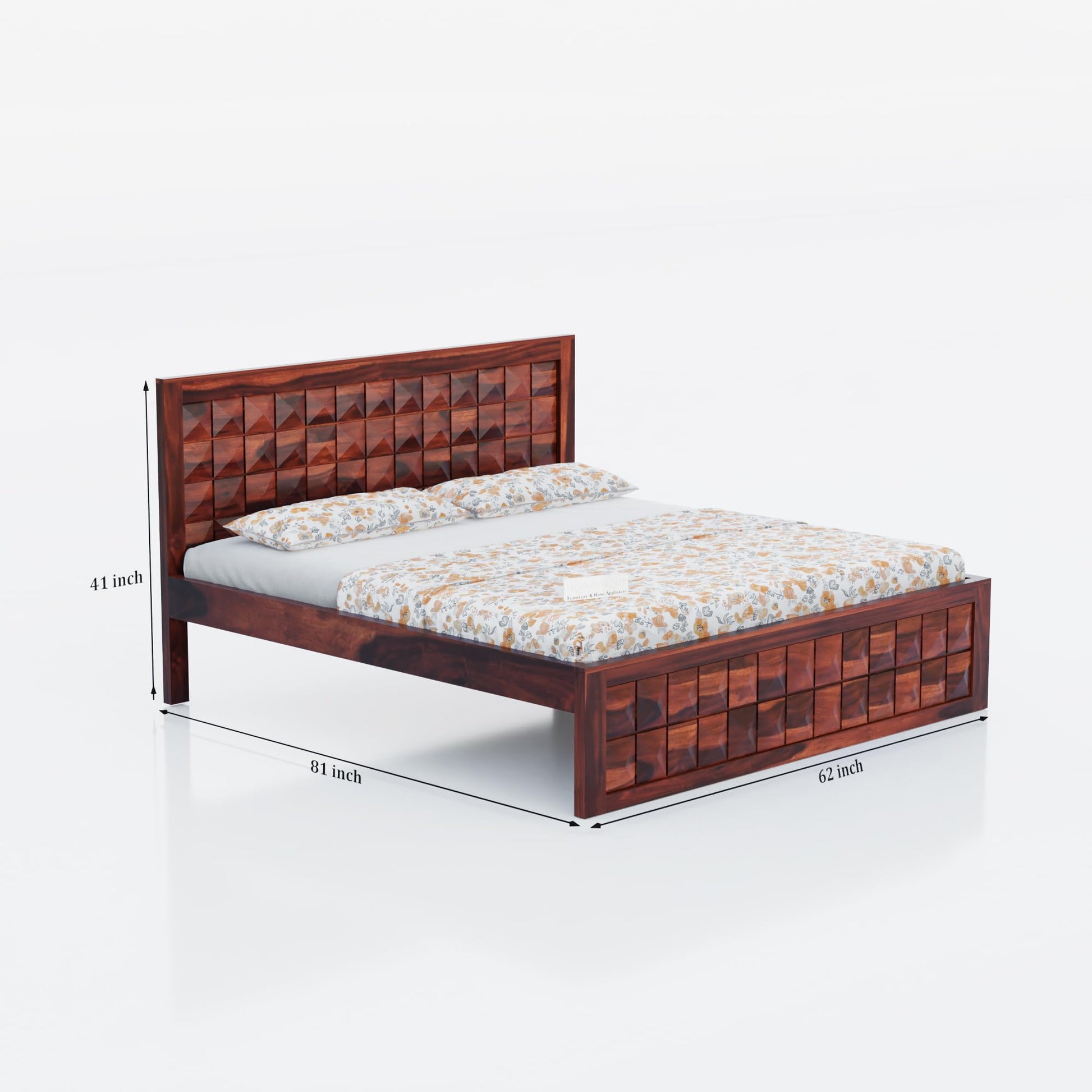 Rukmaajee Solid Sheesham Wood Queen Size Bed | Art Honey Premium