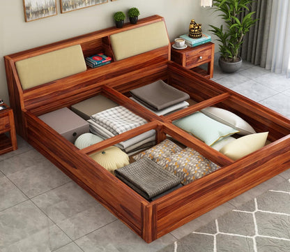 Rukmaajee Sheesham Wood King Size Bed with Box Storage Wooden Double