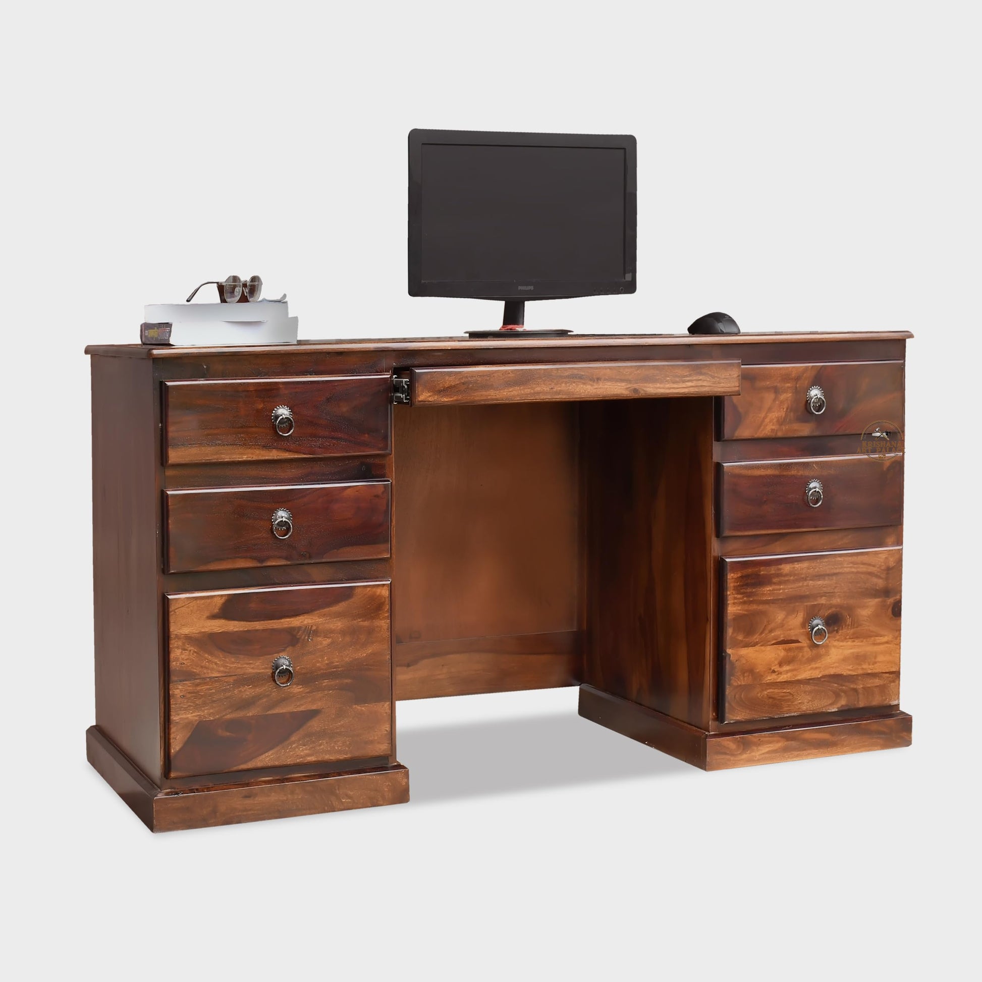 Rukmaajeee Sheesham Wood Large Student Study Table with 6 Drawers