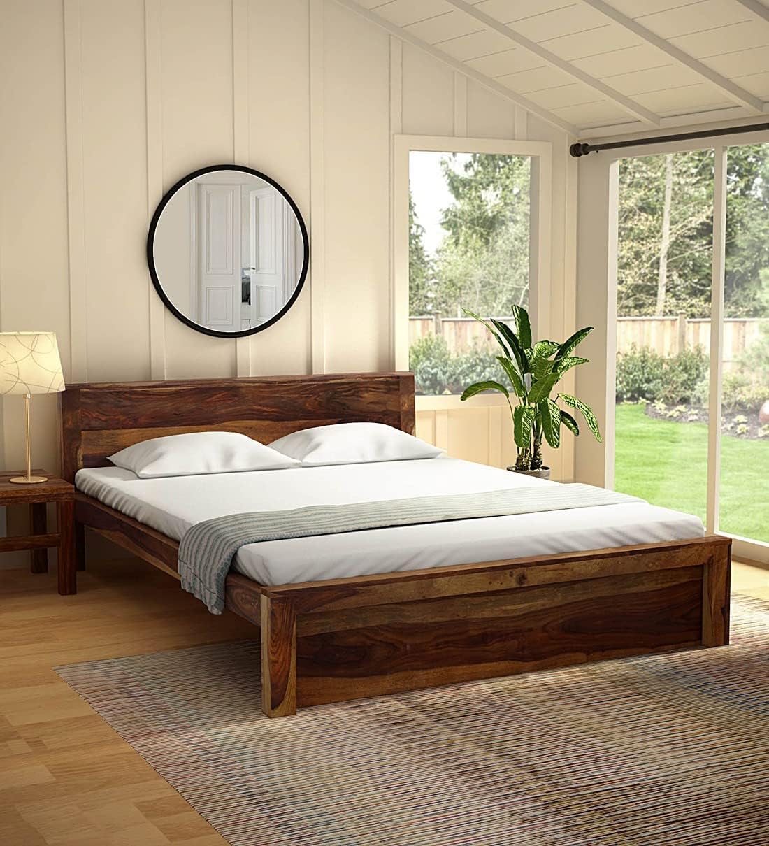 Rukmaajee Solid Sheesham Wood Queen Size Bed Without Storage for