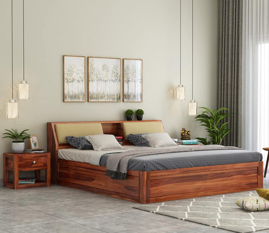 Rukmaajee Sheesham Wood King Size Bed with Box Storage Wooden Double