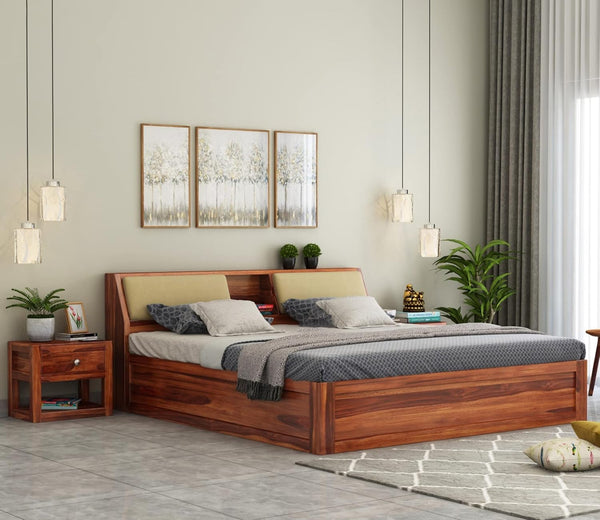Rukmaajee Sheesham Wood King Size Bed with Box Storage Wooden Double