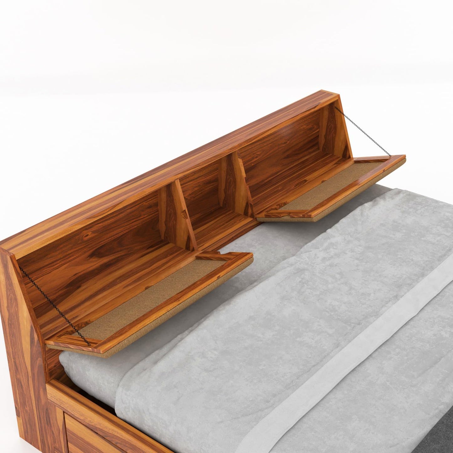 Rukmaajeee Solid Sheesham Wood Armania Queen Size Bed with Box Storage