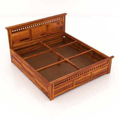Rukmaajeee Solid Sheesham Wood Armania Queen Size Bed with Box Storage