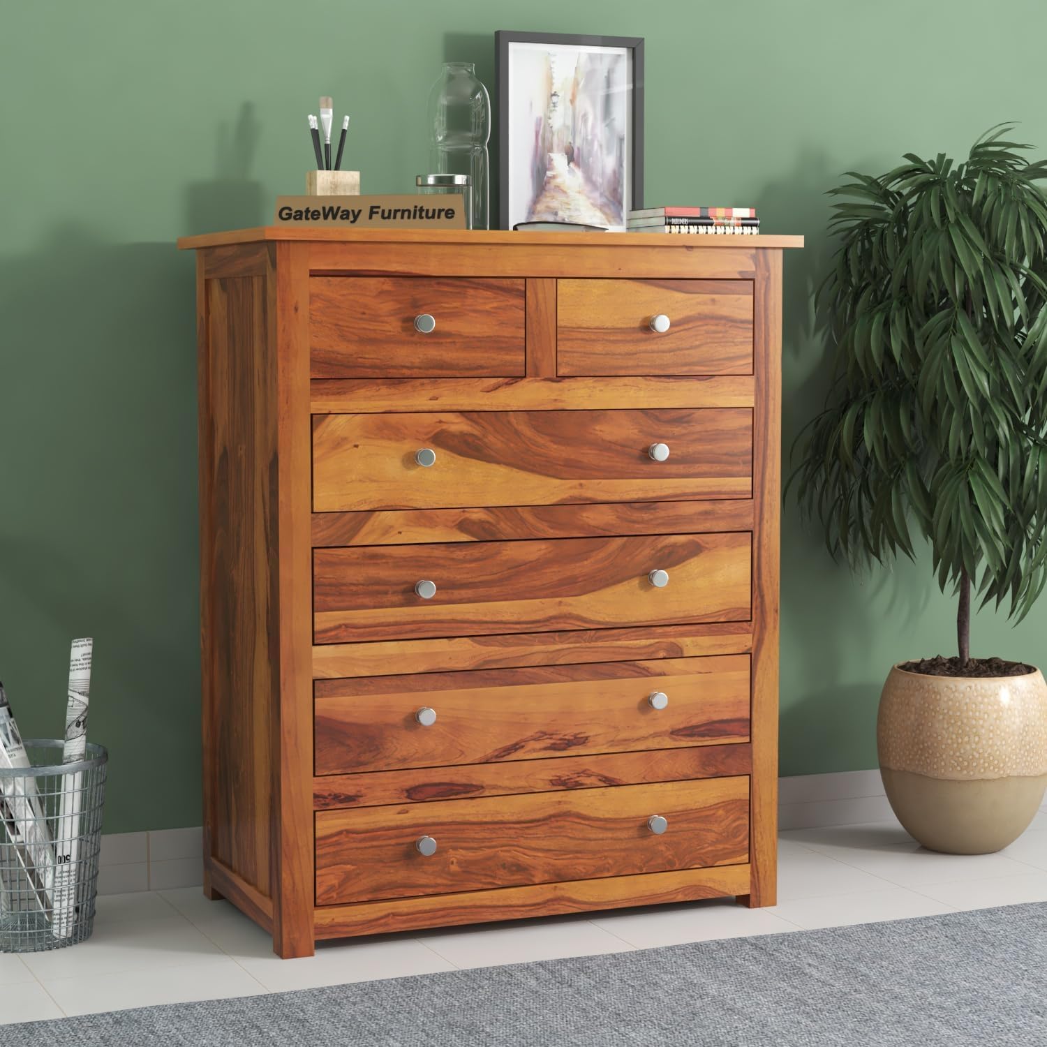 Rukmaajee Furniture Solid Sheesham Wood Wooden Chest of Drawers with 6