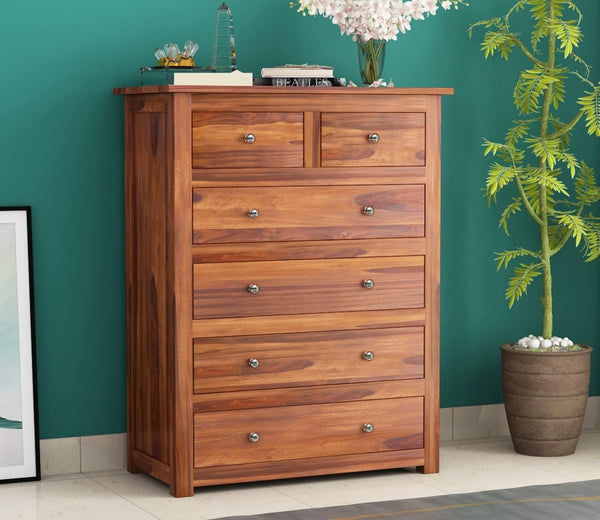 Rukmaajee Contemporary Solid Sheesham Wood Chest of Drawers 6 Drawer