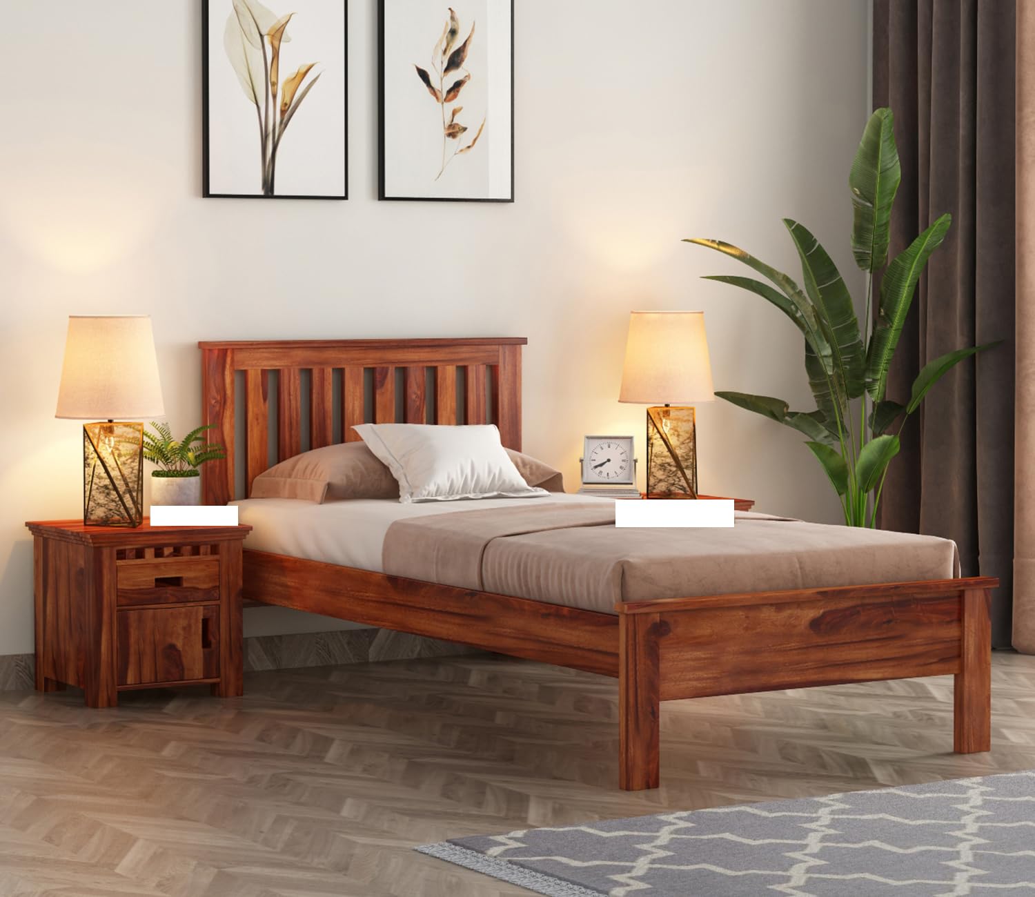Rukmaajeee Solid Sheesham Wood Single Bed Without Storage | Wooden Cot