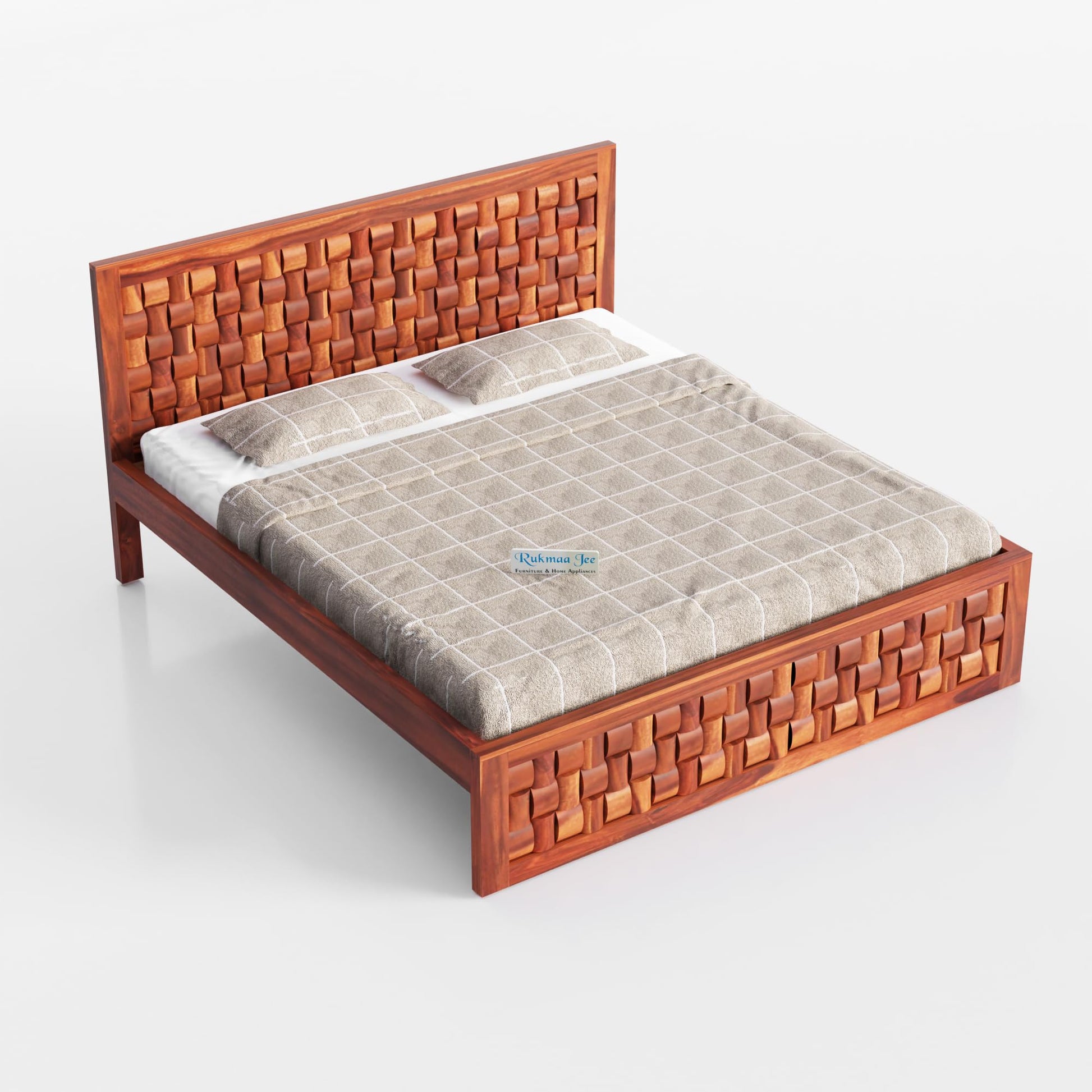 Rukmaajee Solid Sheesham Wood King Size Bed | Honey Premium Finish
